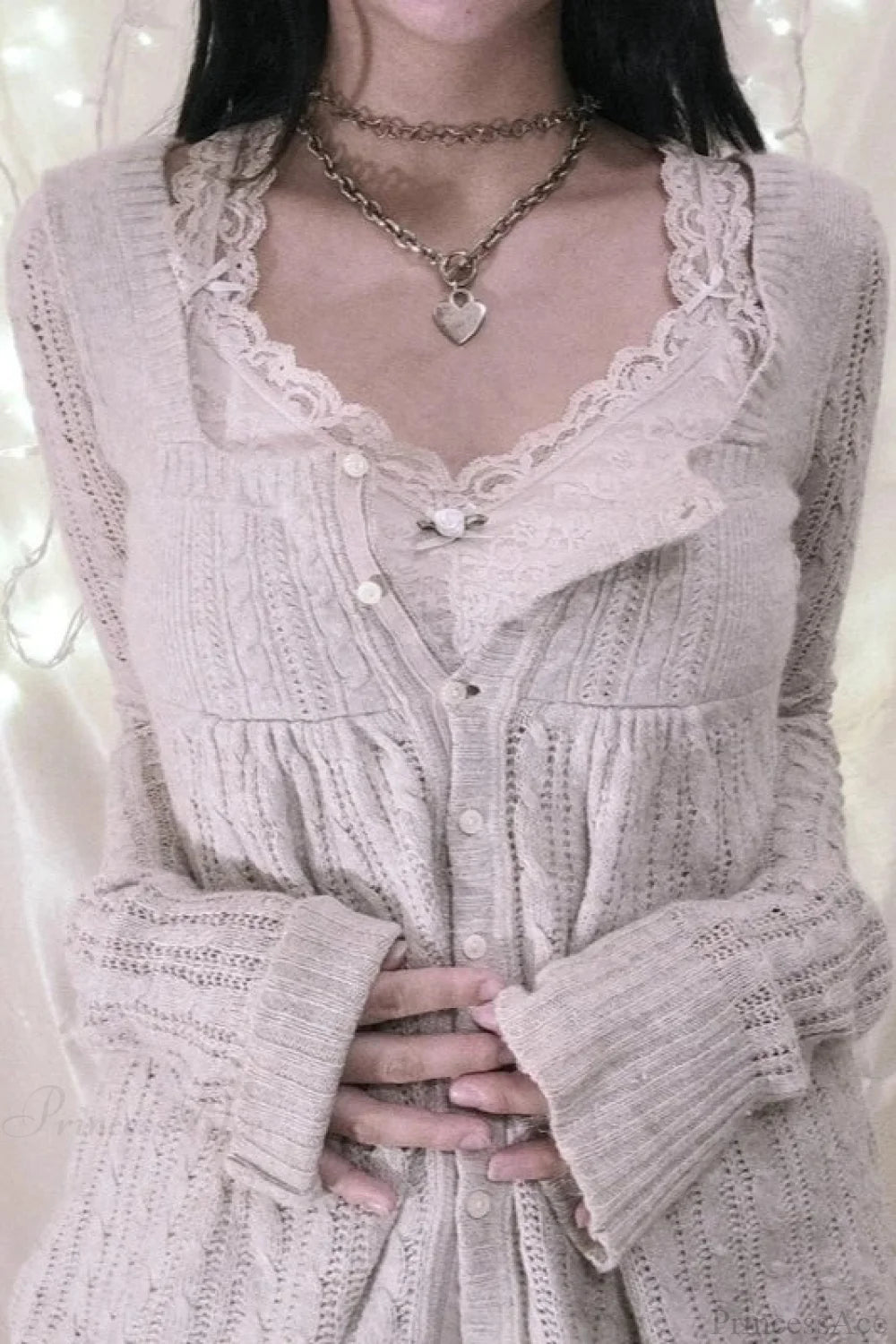 Y2K Sweet Square Neck Cable Knit Button Blouse