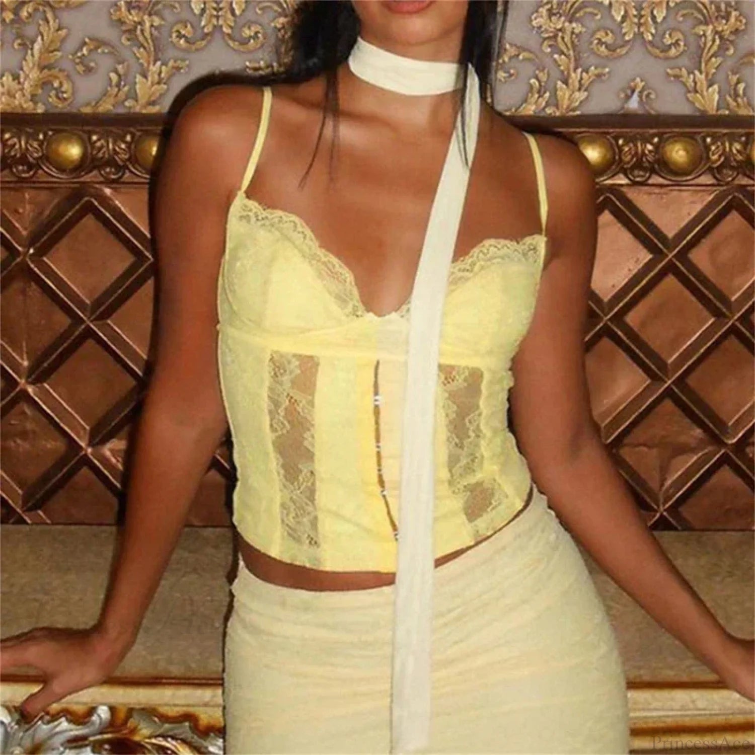 Y2K V-neck Bustier Vintage Lace Trim Backless Slim Fit Camisole Crop Top croptop-250126