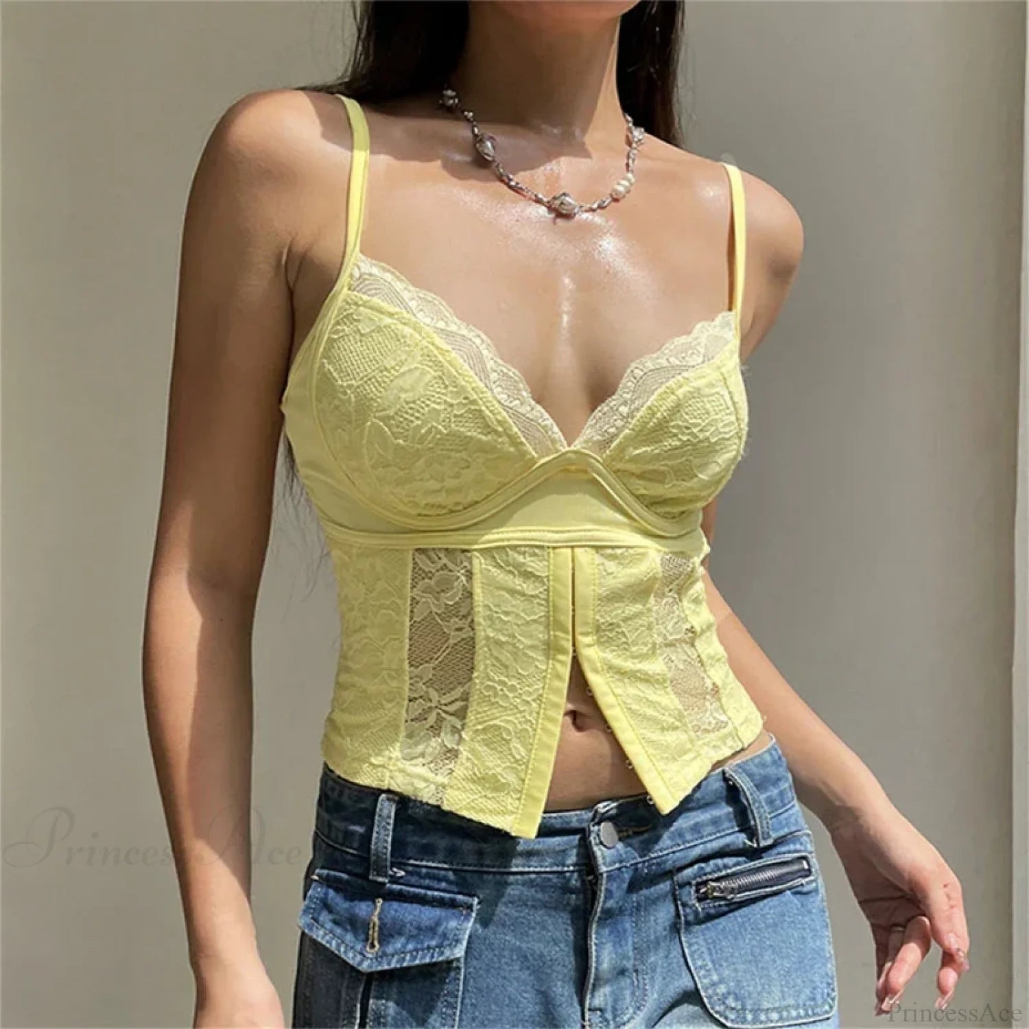 Y2K V-neck Bustier Vintage Lace Trim Backless Slim Fit Camisole Crop Top croptop-250126