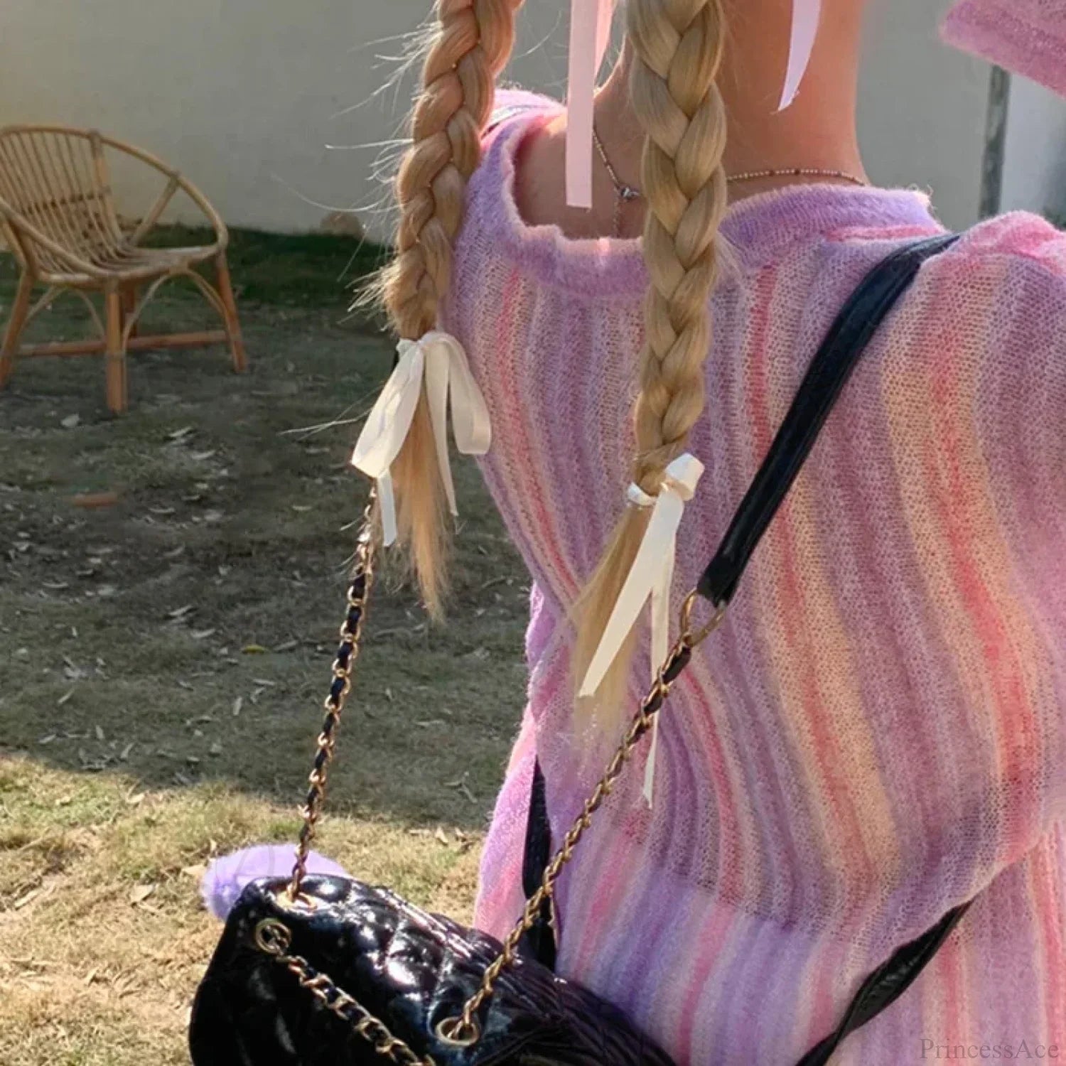 Y2K Vintage Long Sleeve Vertical Stripe Print Knit Top knittop-250126