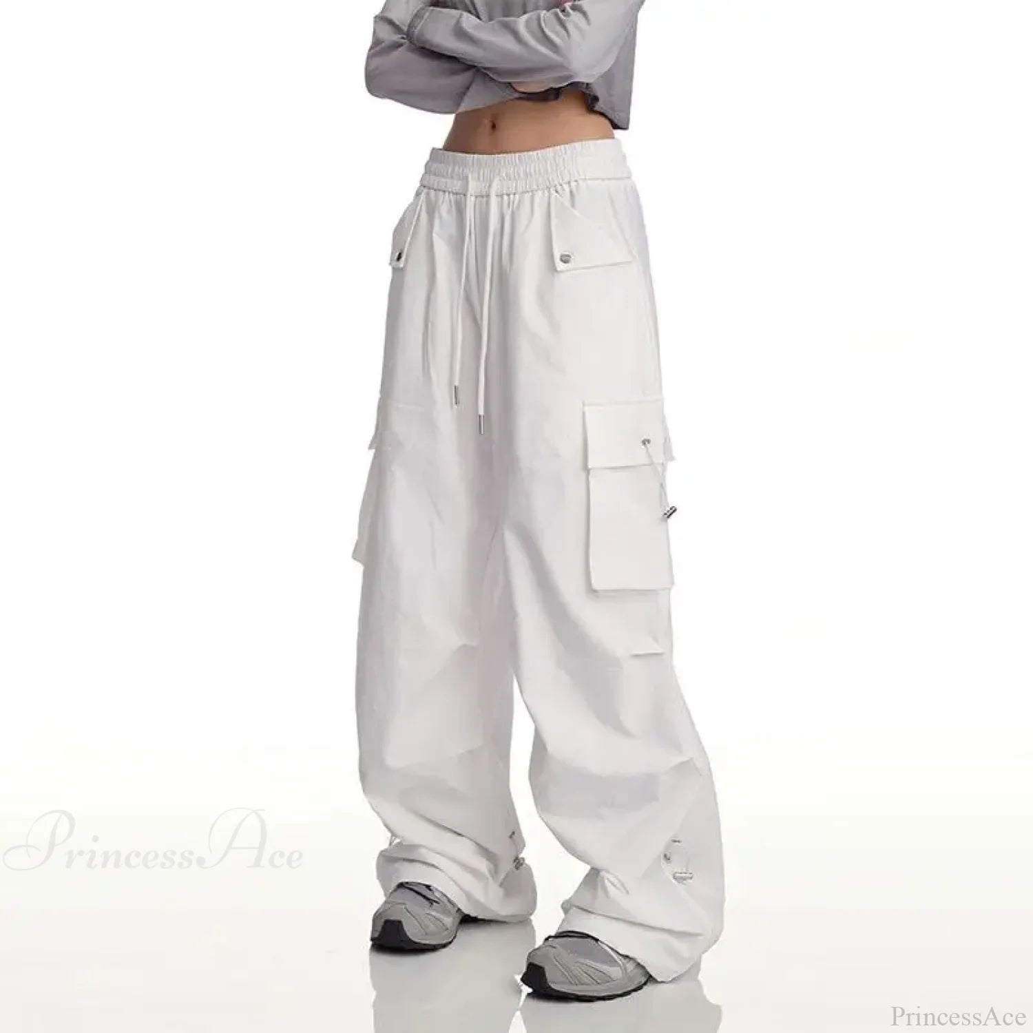 Y2K White Cargo Baggy Pants White / M
