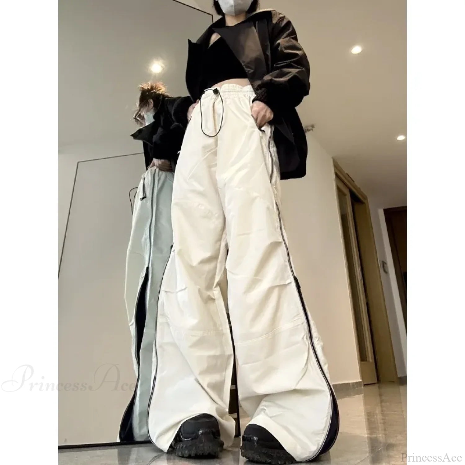 Y2K Wide Leg Cargo Sweatpants Pants white / S