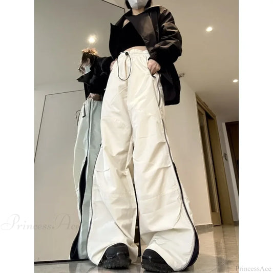 Y2K Wide Leg Cargo Sweatpants Pants white / S