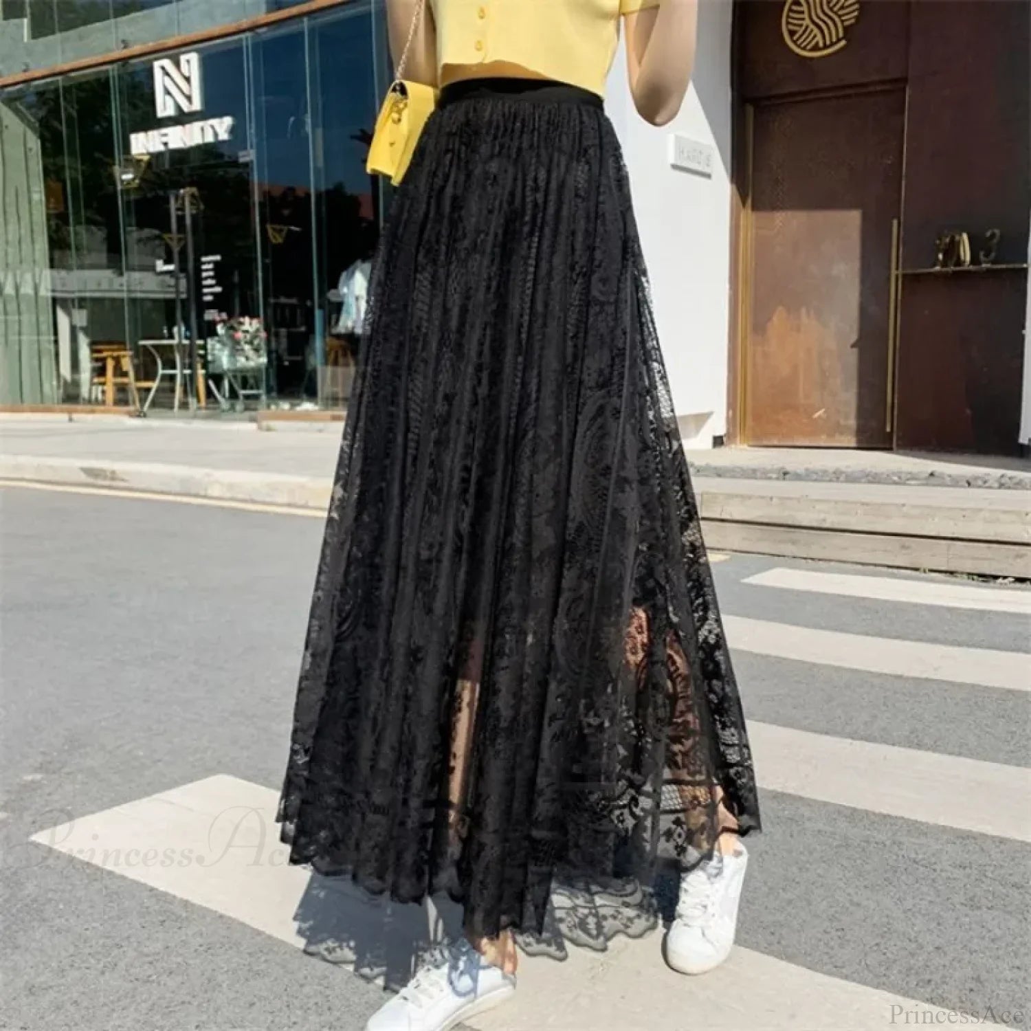 Y2K Women’s Lace Crochet Umbrella Long Skirt Bohemian High Waist skirt-250126