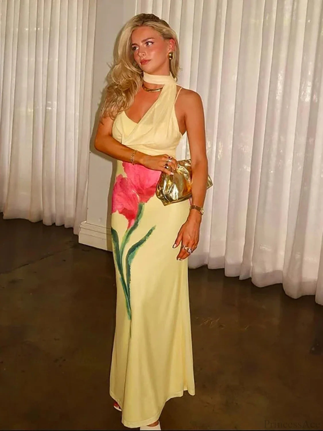 Yellow Backless Vacation Dress vacationdress-250223