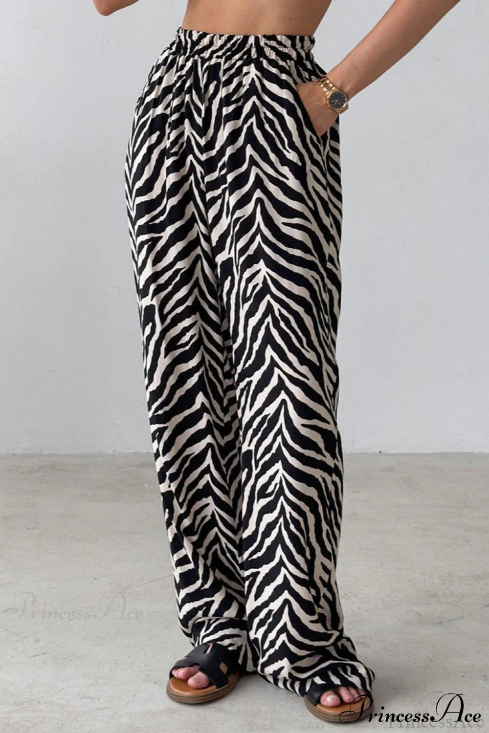 Zebra Print Loose Wide Leg Pants Black / S