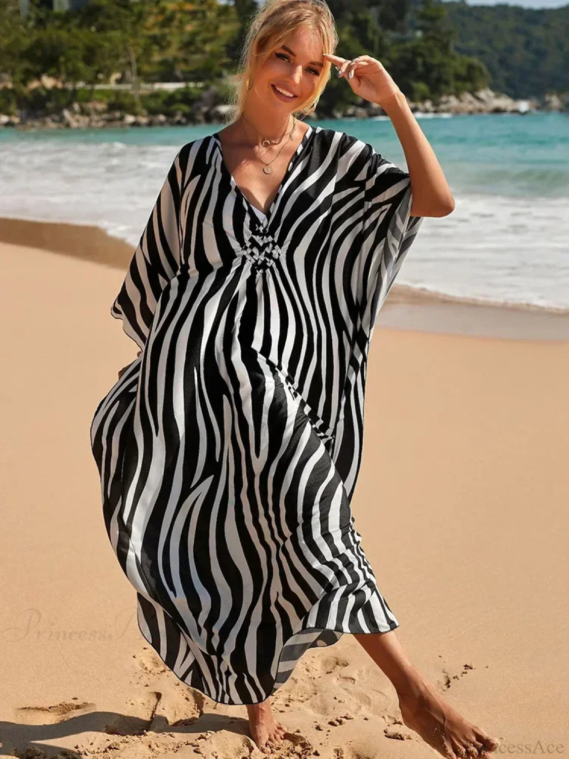 Zebra Stripes Long Dress Cover Up color1 / One Size