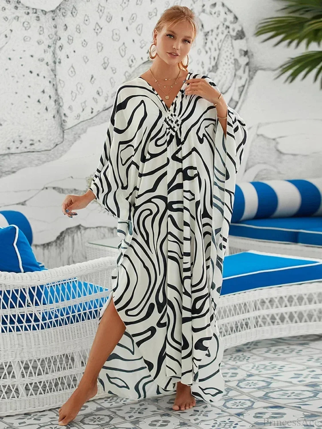 Zebra Stripes Long Dress Cover Up color17 / One Size
