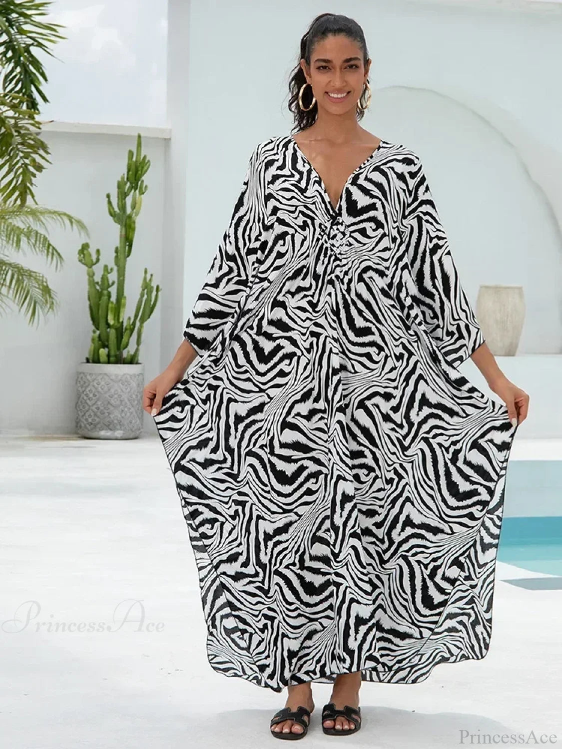 Zebra Stripes Long Dress Cover Up color24 / One Size