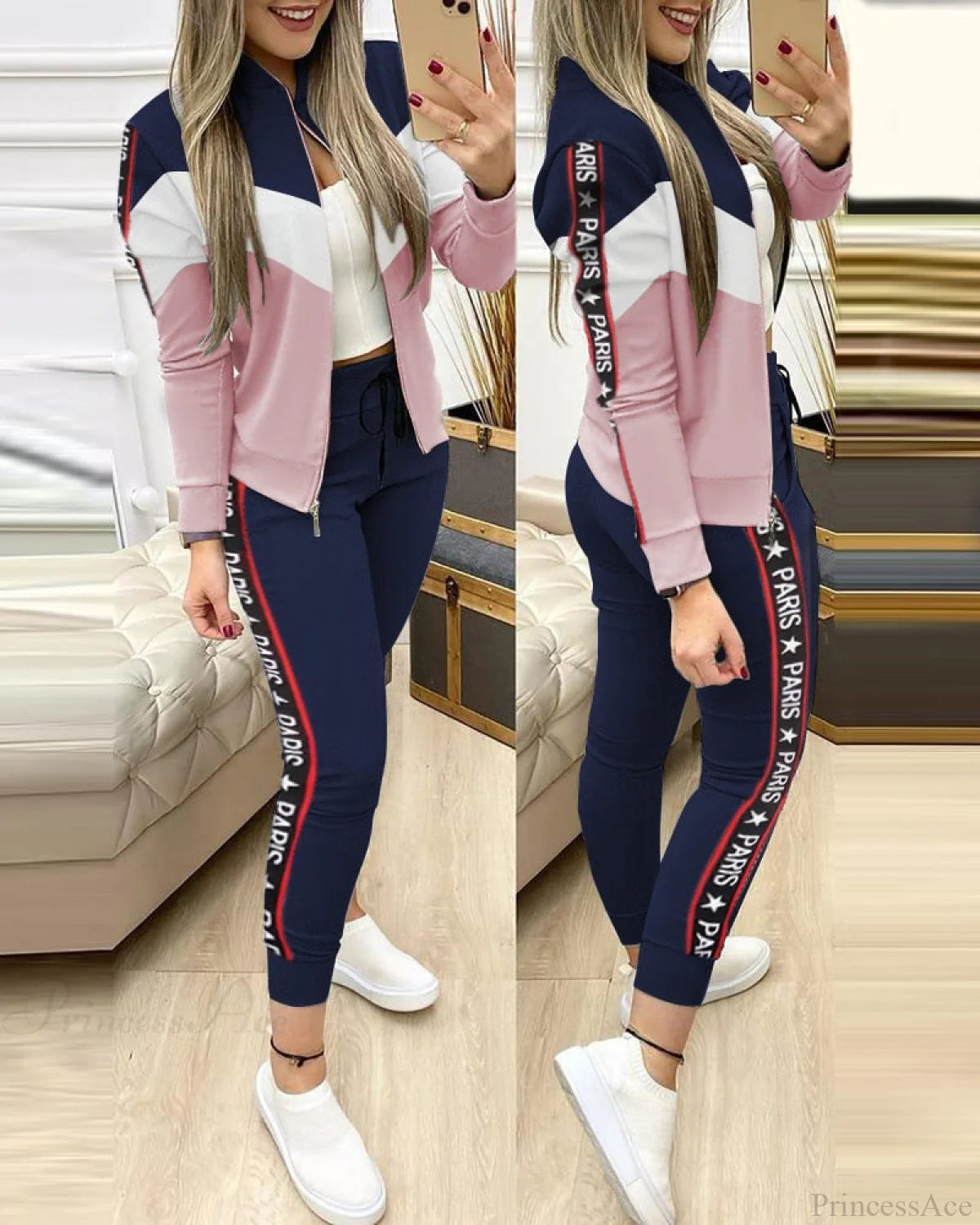 Set For Zipper Pants Long Autumn Piece Fashion + Suit - Winter Tracksuit Jacket 2 Sports Women