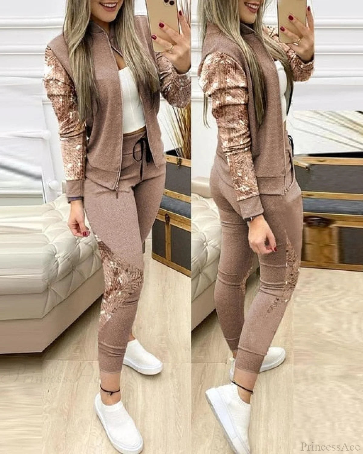 Set For Zipper Pants Long Autumn Piece Fashion + Suit - Winter Tracksuit Jacket 2 Sports Women